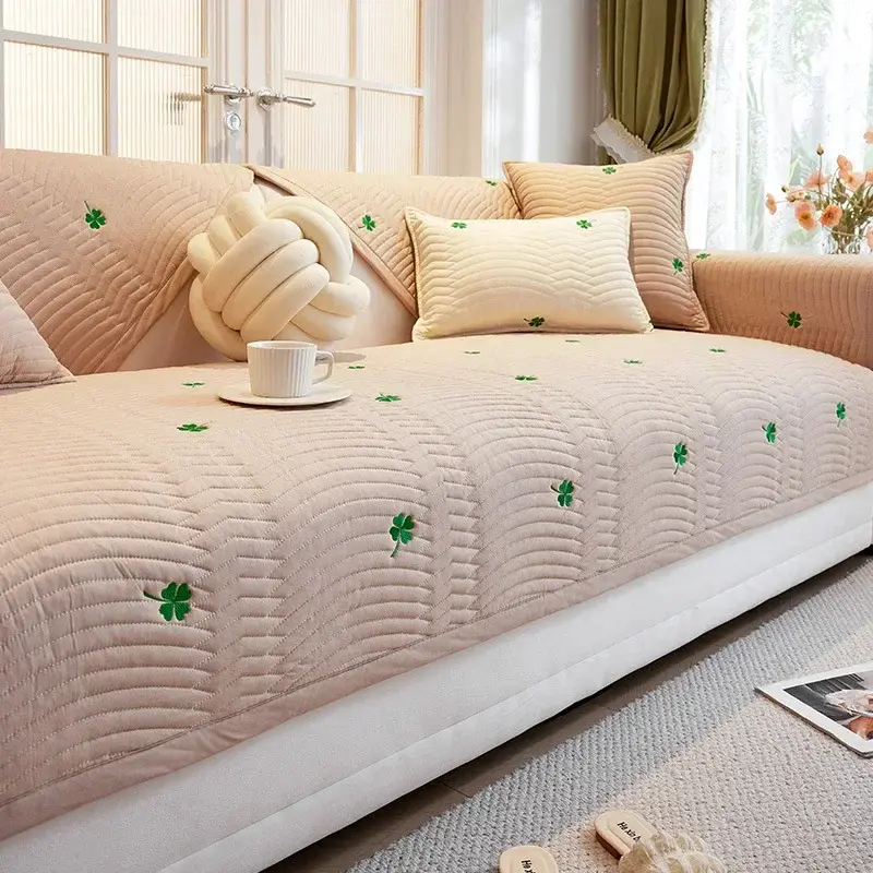New Polyester Cotton Clover Sofa Cover for Living Room Universal Sofa Mat Non-Slip Cream Wind Sofa Cover Cushion Home Slipcovers