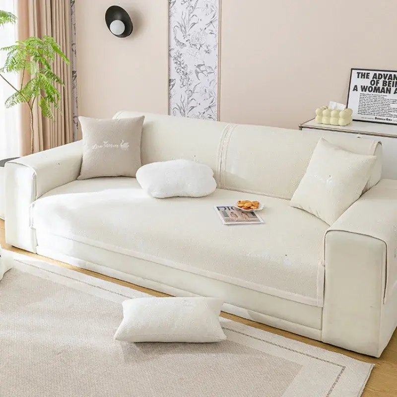 Waterproof Embroidered Swan Sofa Cushion Four Seasons Universal Sofa Cushion Non-slip Solid Color Non Sticky Pet Hair Sofa Cover