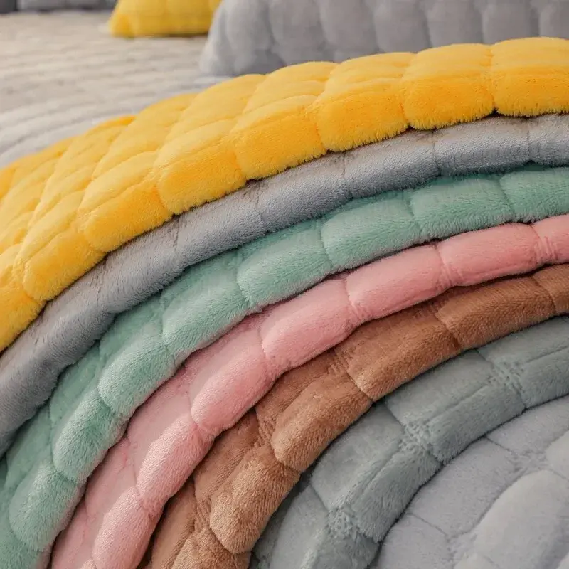 Solid Color Plaid Plush Sofa Cover Warm Universal L-shaped Corner Thickening Sofas Cover Nonslip Living Room Soft Couch Cushion