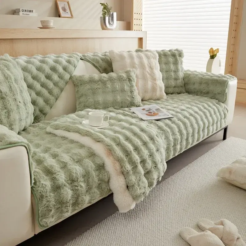 Modern minimalist styler Lmitation Rabbit Fur Solid color Pad Thick Plush Mat Sofa Cushion Winter Sofa Covers For Living Room