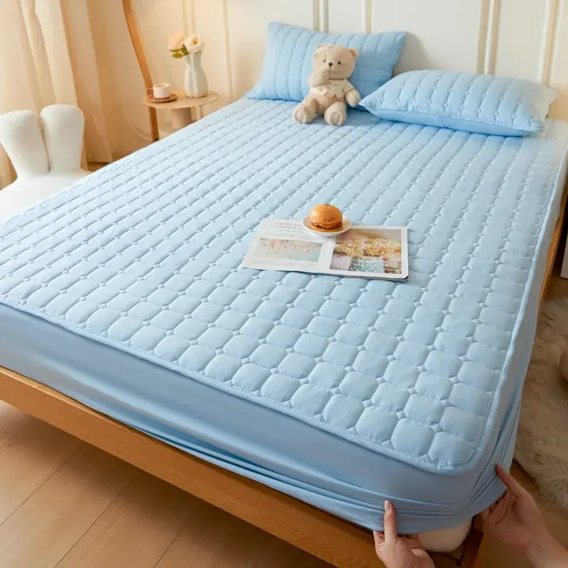 A-class Mother Baby Washed Cotton Bed Sheet Solid Color Dust-proof Bread Grid Mattress Protective Cover Not Included Pillowcase