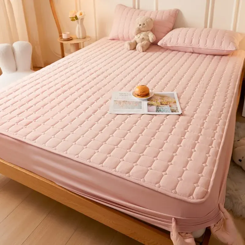 A-class Mother Baby Washed Cotton Bed Sheet Solid Color Dust-proof Bread Grid Mattress Protective Cover Not Included Pillowcase