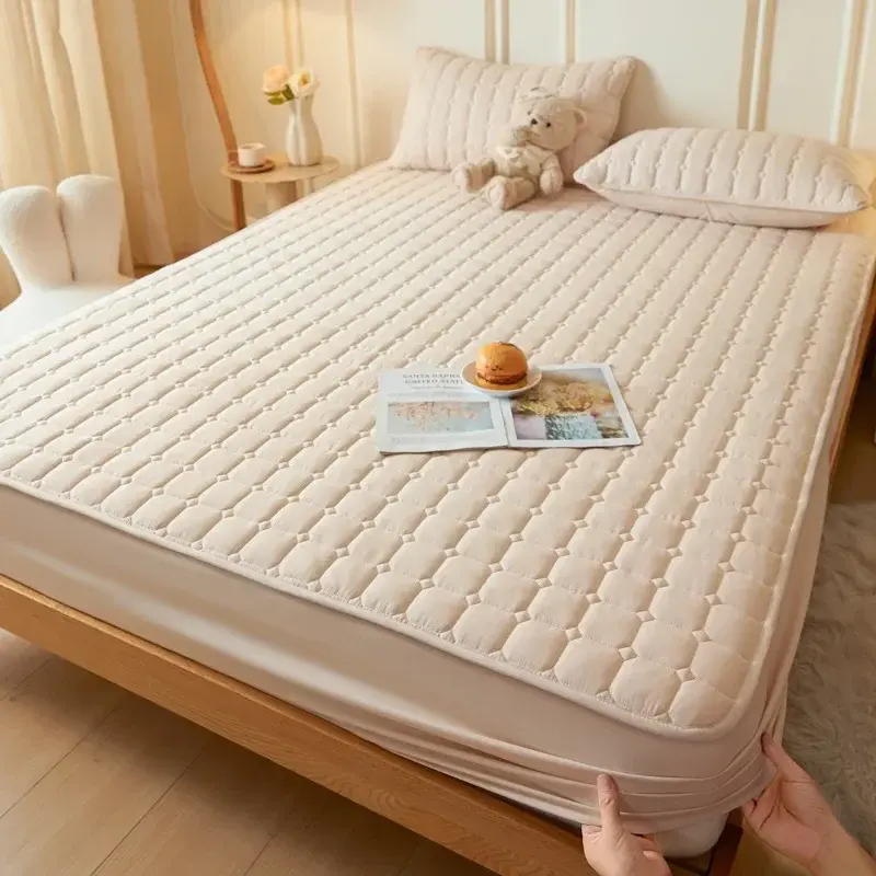 A-class Mother Baby Washed Cotton Bed Sheet Solid Color Dust-proof Bread Grid Mattress Protective Cover Not Included Pillowcase