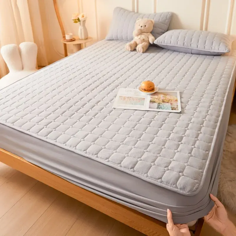 A-class Mother Baby Washed Cotton Bed Sheet Solid Color Dust-proof Bread Grid Mattress Protective Cover Not Included Pillowcase