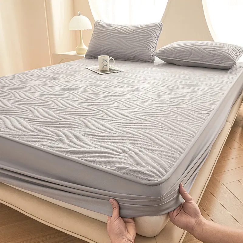 Waterproof Bed Sheet Quilted Throw Mattress Cover for Kids Adults Elastic Cotton Fitted Sheet Protector Single Double Queen King