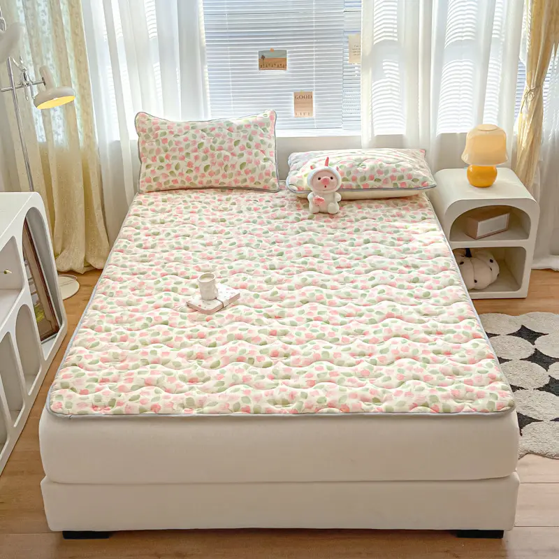 Ins Winter Milk Velvet Thickened Warm Bed Sheet Bedspread Soft Thin Fold Mattress Toppers Antislipping Tatami Floor Quilted Mat