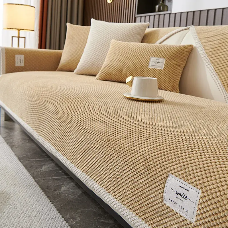 Universal Non-Slip Living Room Sofa Cushion Backrest Armrest Towel Solid Color Corduroy Sofa Cover Modern Simple Four-Season