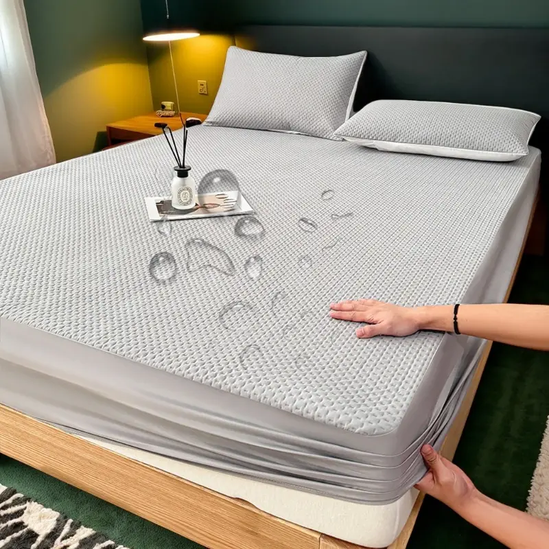 Modern Simple A-class Cotton Waterproof Bed Sheet Four Season Universal Solid Color Thick Dustproof Mattress Protective Cover