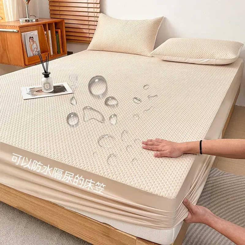 Modern Simple A-class Cotton Waterproof Bed Sheet Four Season Universal Solid Color Thick Dustproof Mattress Protective Cover