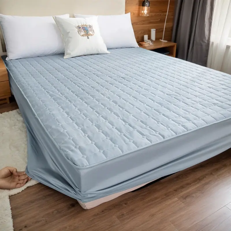 Bedding Quilted Mattress Pad Soy Fiber Fitted Sheet with Elastic Band Thicken Mattress Topper Washable Bed Mat Protector Cover