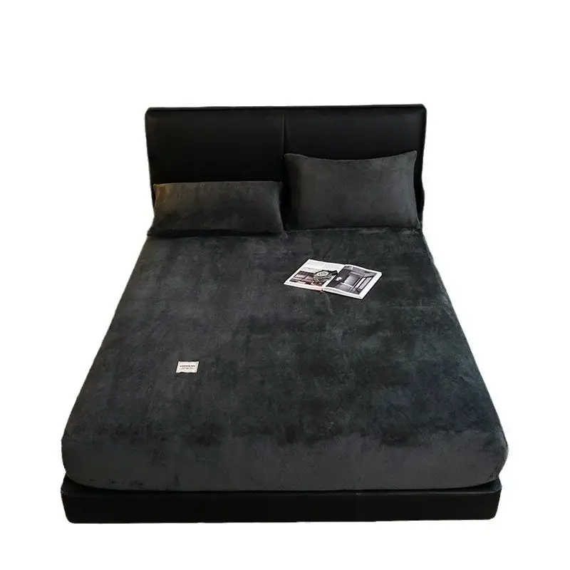 Warm Plush Fitted Sheet Elastic Mattress Cover Fluffy Velvet Fleece Bed Linen Couple Thermal Double Bed Not Included Pillowcase