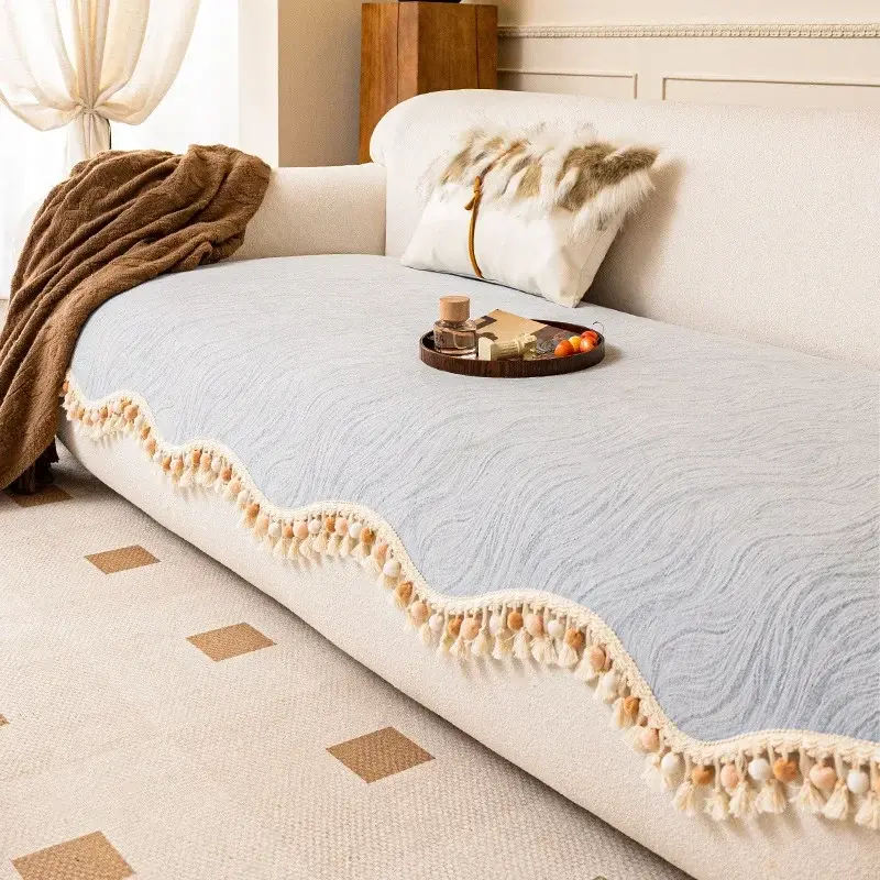 Chenille French Cream Irregular Sofa Cushion Four Season Universal Solid Color Irregular Anti Slip One-piece Cover Cloth Towel