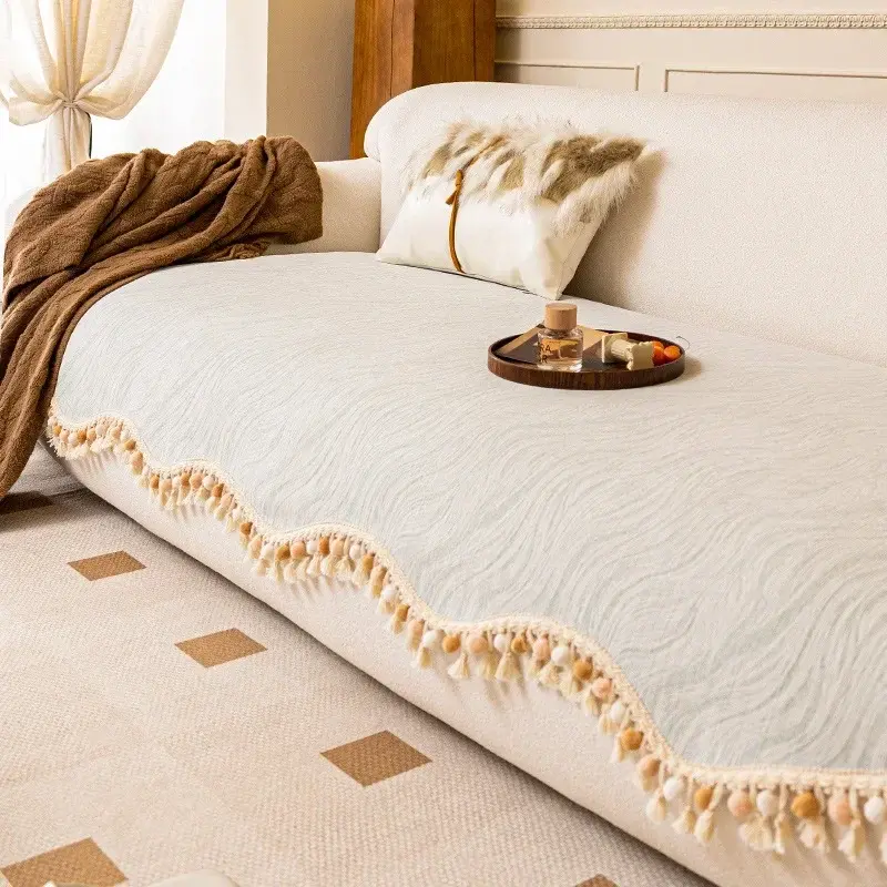 Chenille French Cream Irregular Sofa Cushion Four Season Universal Solid Color Irregular Anti Slip One-piece Cover Cloth Towel
