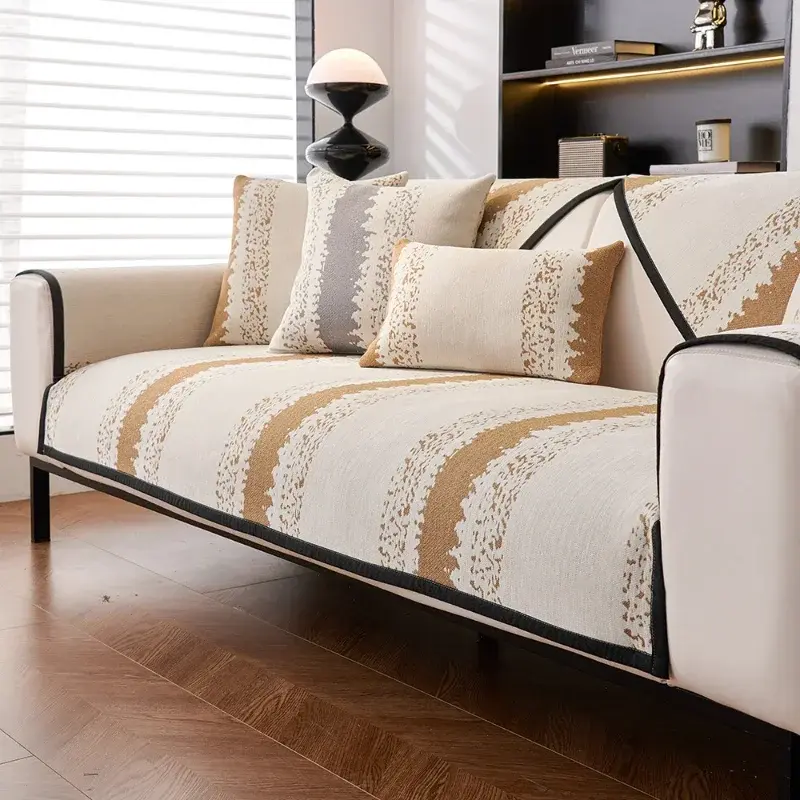 Color Striped Sofa Mat Four Seasonal Universal Gradient Chenille Sofa Cushion Anti Slip Dust Prevent Cat Scratching Sofa Cover