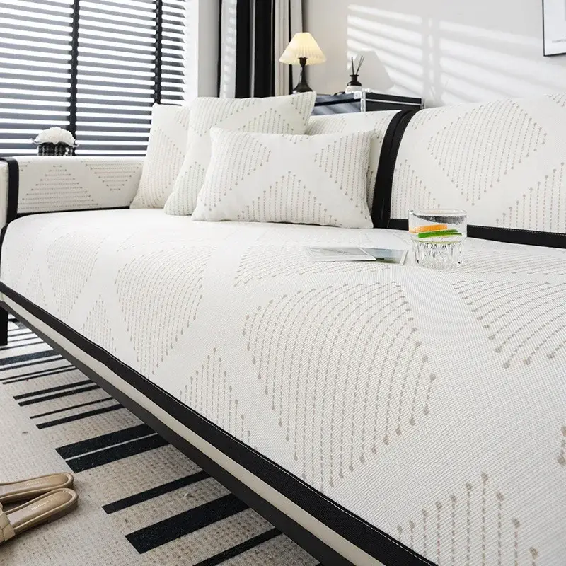 Ice Silk Sofa Cushion Summer Cool Cushion 2024 New Antislip Simplicity Couch Cushion Geometric Stripes Sofa Cover Backrest Towel