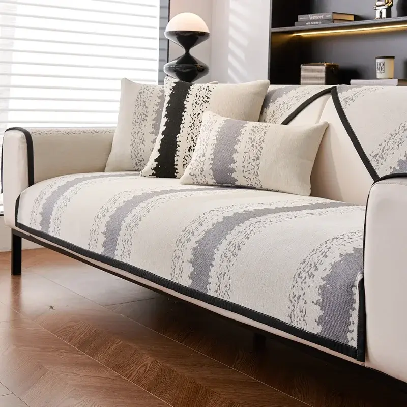 Color Striped Sofa Mat Four Seasonal Universal Gradient Chenille Sofa Cushion Anti Slip Dust Prevent Cat Scratching Sofa Cover