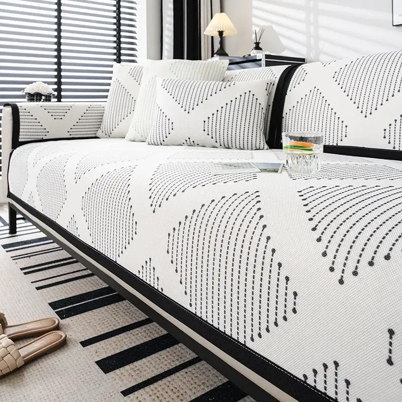 Ice Silk Sofa Cushion Summer Cool Cushion 2024 New Antislip Simplicity Couch Cushion Geometric Stripes Sofa Cover Backrest Towel