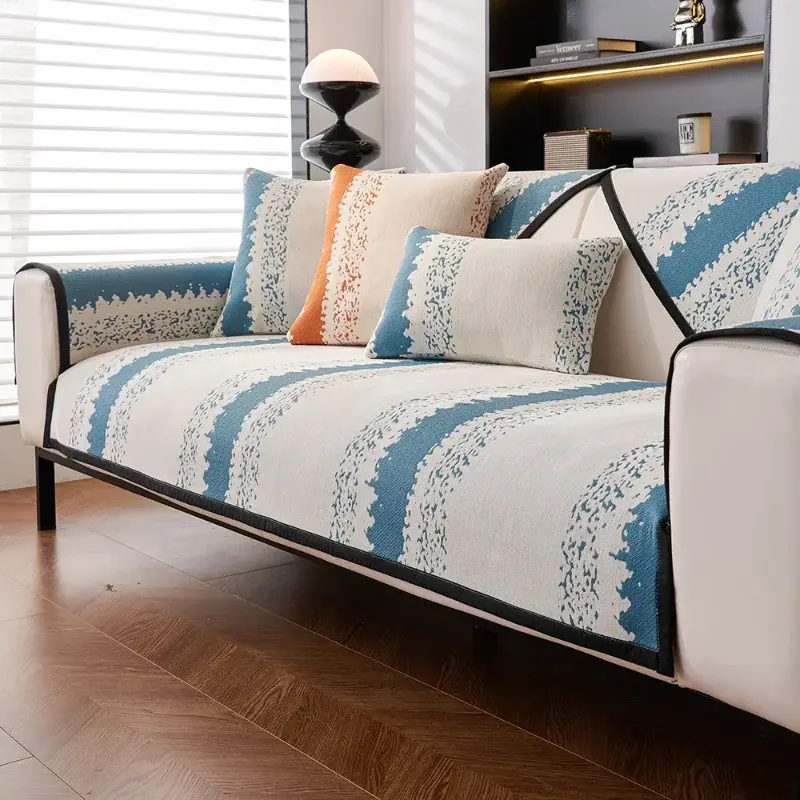 Color Striped Sofa Mat Four Seasonal Universal Gradient Chenille Sofa Cushion Anti Slip Dust Prevent Cat Scratching Sofa Cover