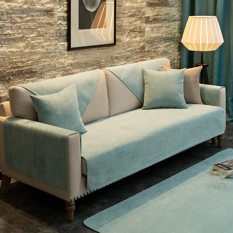 Waterproof Sofa Cover Chenille Simplicity Sofa Cushion Solid Color Living Room Sofa Cushion Non-Slip Anti Cat Scratch Couch Mat