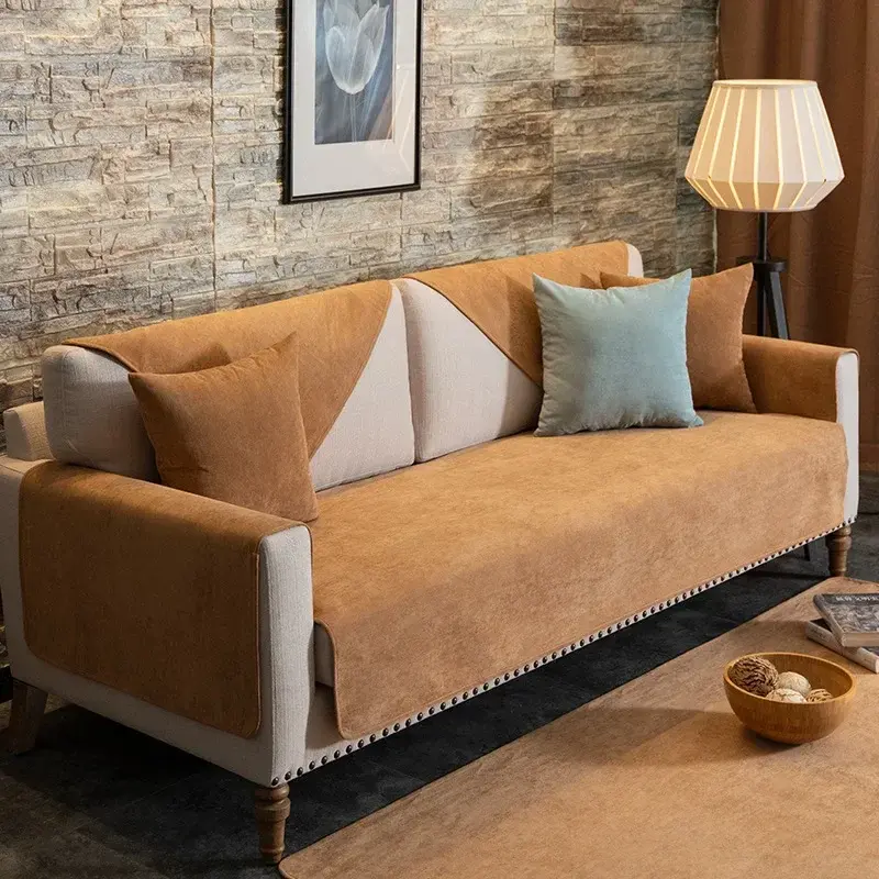 Waterproof Sofa Cover Chenille Simplicity Sofa Cushion Solid Color Living Room Sofa Cushion Non-Slip Anti Cat Scratch Couch Mat