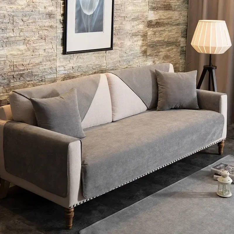 Waterproof Sofa Cover Chenille Simplicity Sofa Cushion Solid Color Living Room Sofa Cushion Non-Slip Anti Cat Scratch Couch Mat