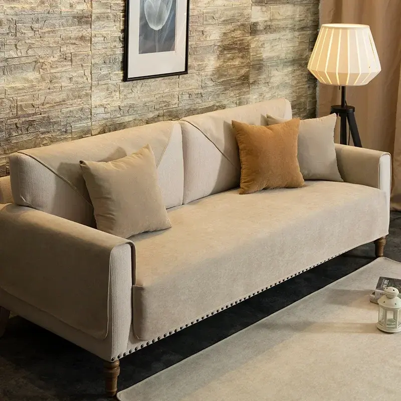 Waterproof Sofa Cover Chenille Simplicity Sofa Cushion Solid Color Living Room Sofa Cushion Non-Slip Anti Cat Scratch Couch Mat