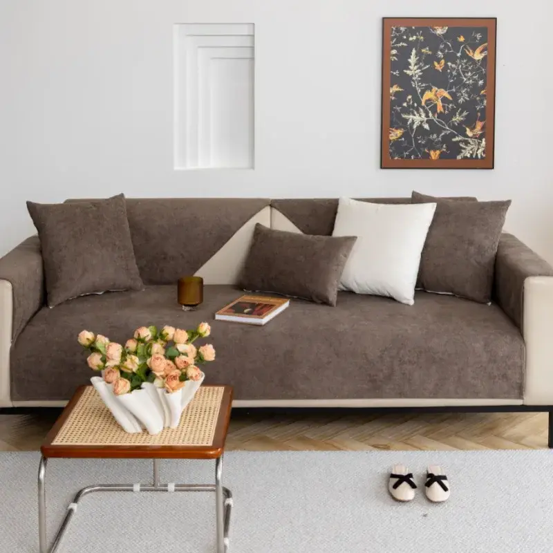 Solid Color Sofa Mat Four Seasons Universal AntiSlip Waterproof Couch Cover Home Hugging Fleece Anti Cat Scratching Sofa Cushion