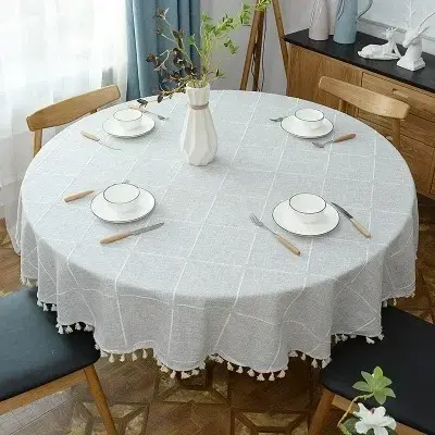 Grid Round Tablecloth Modern Tassel Tablecloth Table Cloth Cotton Linen Tablecloth Cover Towel Obrus Tafelkleed Mantel Mesa