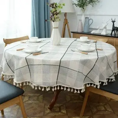 Grid Round Tablecloth Modern Tassel Tablecloth Table Cloth Cotton Linen Tablecloth Cover Towel Obrus Tafelkleed Mantel Mesa