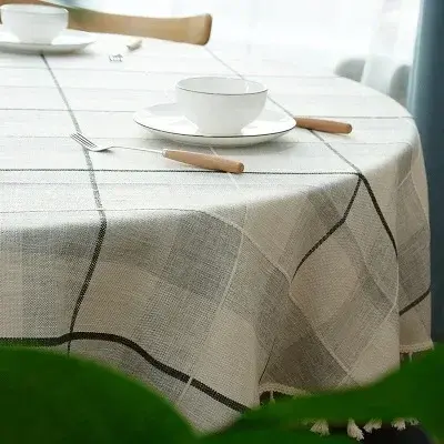 Grid Round Tablecloth Modern Tassel Tablecloth Table Cloth Cotton Linen Tablecloth Cover Towel Obrus Tafelkleed Mantel Mesa