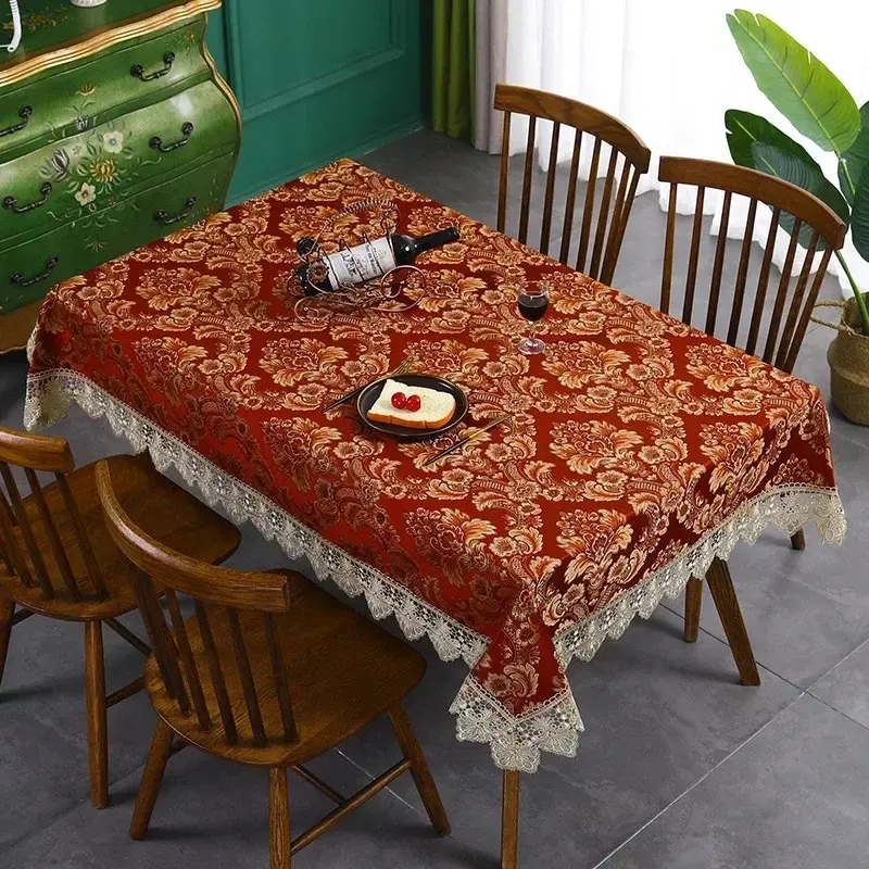 Luxury Tassel Red Tablecloth Chinese Embroidered Dining Coffee Table Cover for Wedding Party Rectangular Table Cloth Decoration