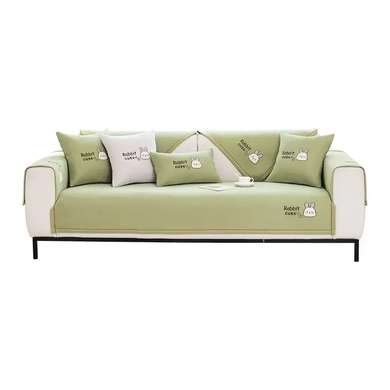 Four Seasons Sofa Cover Combination Corner Couch Towel Embroidered Rabbits Sofa Mat Pet Sofa Cushion Slipcover for Living Room
