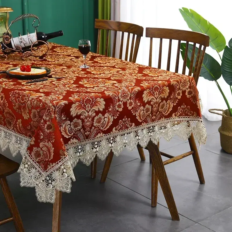 Luxury Tassel Red Tablecloth Chinese Embroidered Dining Coffee Table Cover for Wedding Party Rectangular Table Cloth Decoration