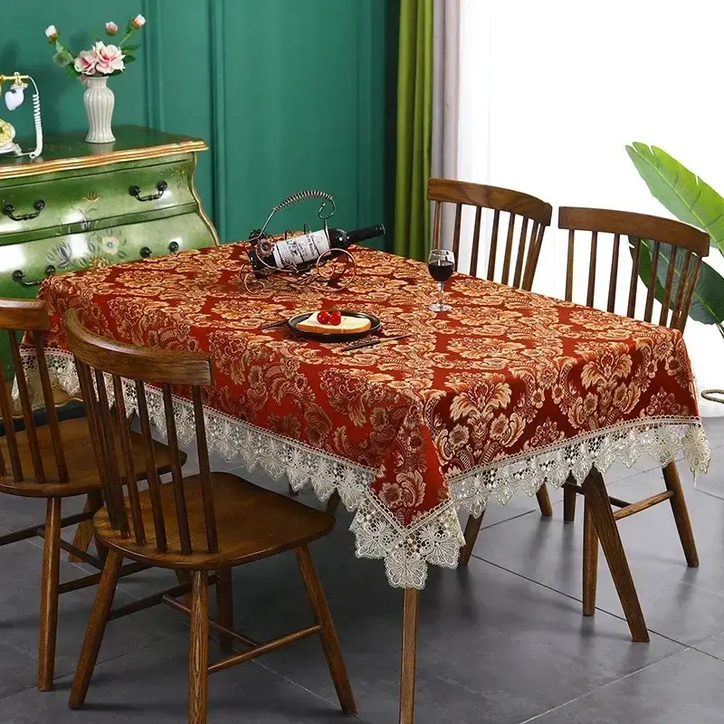 Luxury Tassel Red Tablecloth Chinese Embroidered Dining Coffee Table Cover for Wedding Party Rectangular Table Cloth Decoration