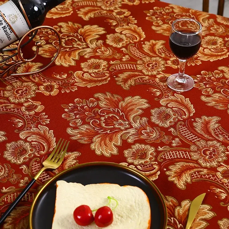 Tablecloth Table Jacquard Chinese Red Embroidered Dining Table Cover Rectangle Table Cloth Flower Lace Bedside TV Cabinet Dust