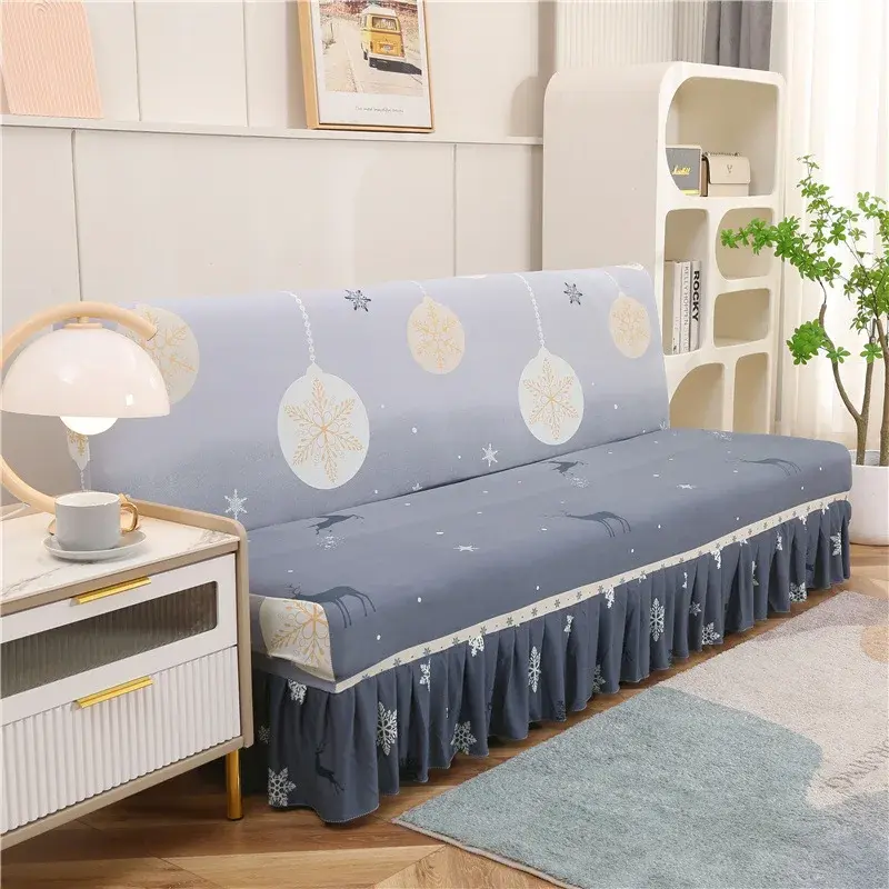 Printed Stretch Sofa Bed Cover Armless Folding Sofa Covers with Skirt Elastic Couch Slipcover for Living Room Funiture Protector