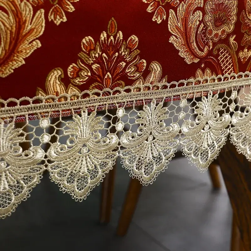 Tablecloth Table Jacquard Chinese Red Embroidered Dining Table Cover Rectangle Table Cloth Flower Lace Bedside TV Cabinet Dust