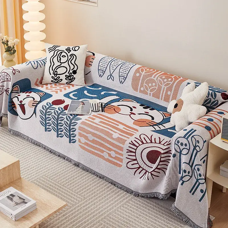 Cute Cartoon Sofa Cover with Tassels, Modern Blankets for Bed Sofa Couch, Ins Style, Throw Blanket, Outdoor Camping, Picnic Mat