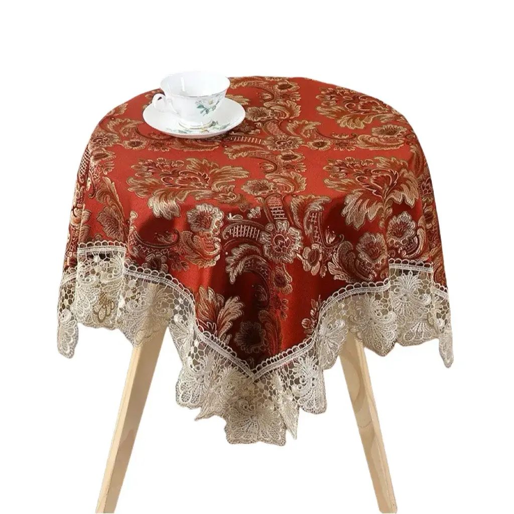 Tablecloth Table Jacquard Chinese Red Embroidered Dining Table Cover Rectangle Table Cloth Flower Lace Bedside TV Cabinet Dust