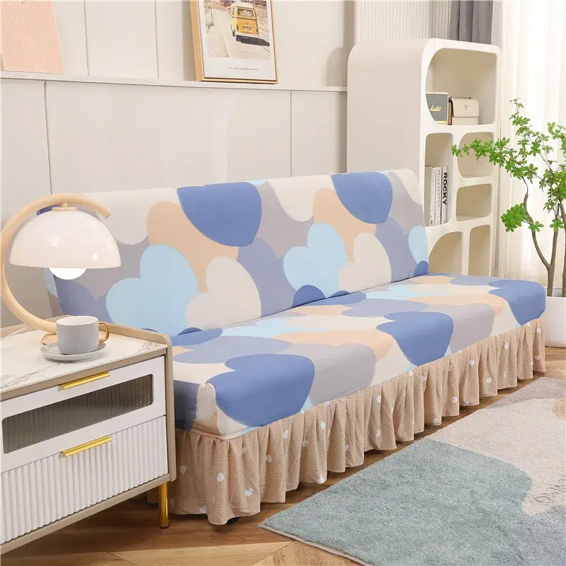 Printed Stretch Sofa Bed Cover Armless Folding Sofa Covers with Skirt Elastic Couch Slipcover for Living Room Funiture Protector