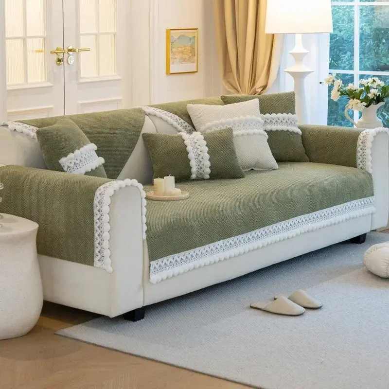 Autumn Winter Corduroy Sofa Cushion Four Seasons Universal Hairball Tassel Non-slip Sofa Cover Cream Style Sofa Cover Cover Mat