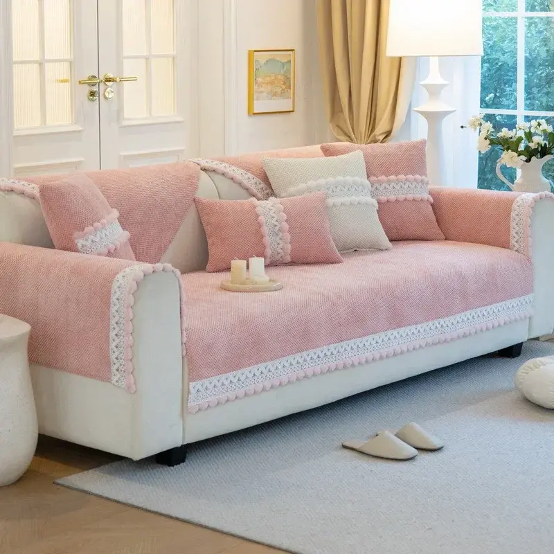 Autumn Winter Corduroy Sofa Cushion Four Seasons Universal Hairball Tassel Non-slip Sofa Cover Cream Style Sofa Cover Cover Mat