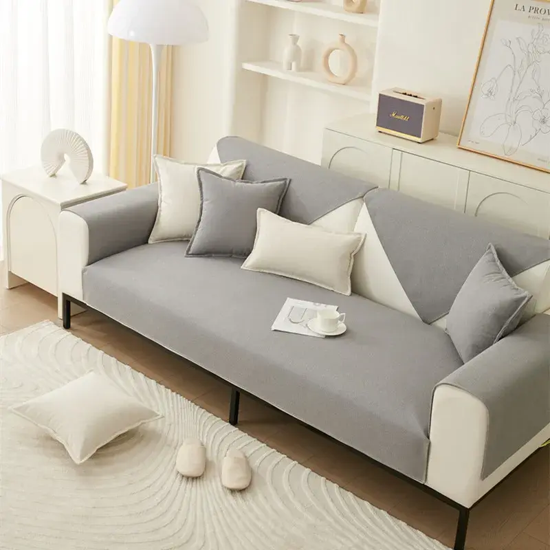 Simple Solid Color Sofa Mat Four Seasonal Universal Anti Slip Waterproof Couch Cover Living Room Furniture Protector Cushion