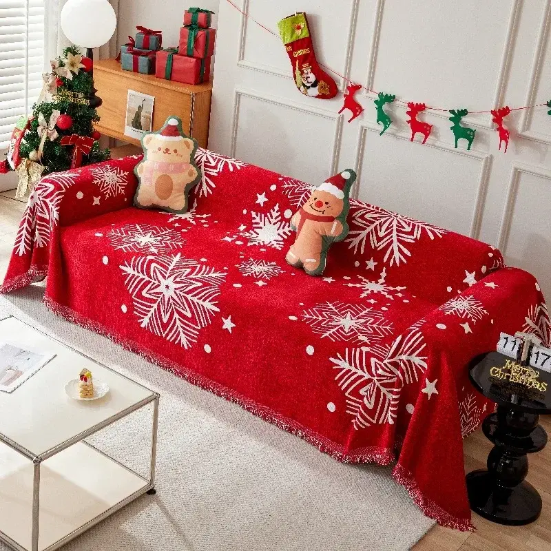 Christmas Red Sofa Blanket Nordic Tassels Throw Towel Four Season Sofa Cover Dustproof Anti-scratch Couch Covers Furniture Cover