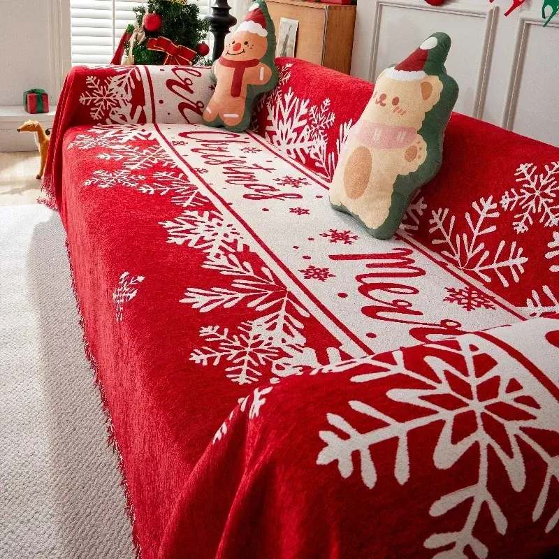 Christmas Red Sofa Blanket Nordic Tassels Throw Towel Four Season Sofa Cover Dustproof Anti-scratch Couch Covers Furniture Cover