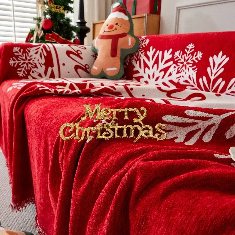 Christmas Red Sofa Blanket Nordic Tassels Throw Towel Four Season Sofa Cover Dustproof Anti-scratch Couch Covers Furniture Cover