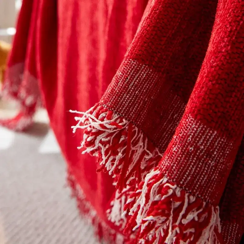 Christmas Red Sofa Blanket Nordic Tassels Throw Towel Four Season Sofa Cover Dustproof Anti-scratch Couch Covers Furniture Cover