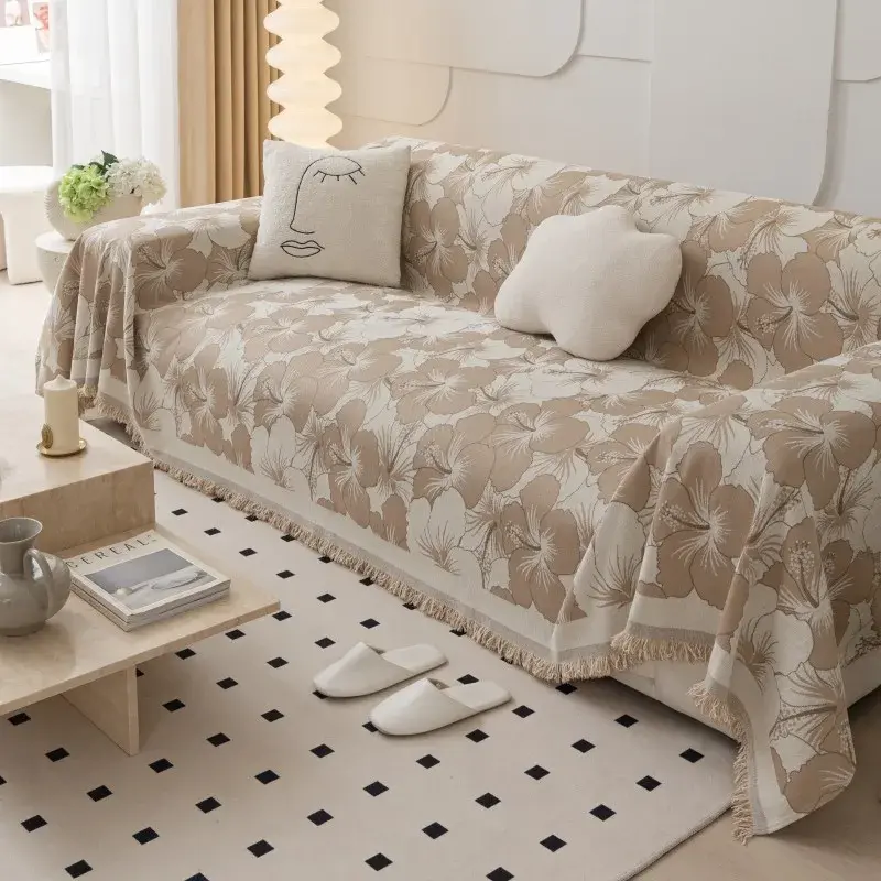 Chenille Sofa Cover Cloth Sofa Blanket Full Cover Four Seasons Universal Dustproof Couch Towel Cover Sofa Cushion with Tassel