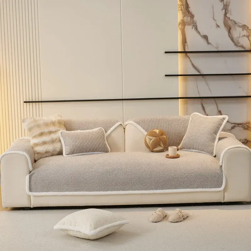 2024 New French Cream Style Sofa Mat Modern And Minimalist Four Seasons Universal Solid Color Anti slip Dustproof Sofa Cover