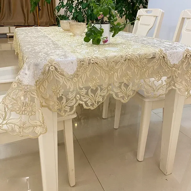 Luxury Lace Tablecloth for Living Room Bedroom Cover Table Party Table Cloth American White Embroider Table Decoration